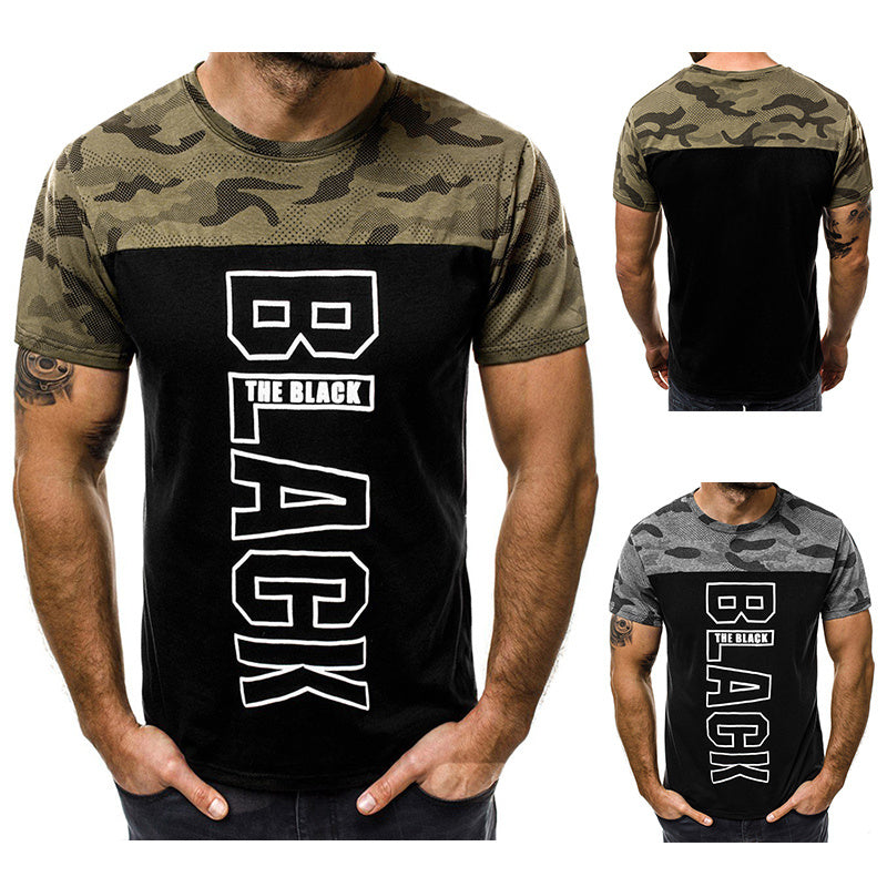 Round neck camouflage letter printed short sleeve