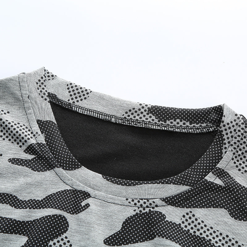 Round neck camouflage letter printed short sleeve