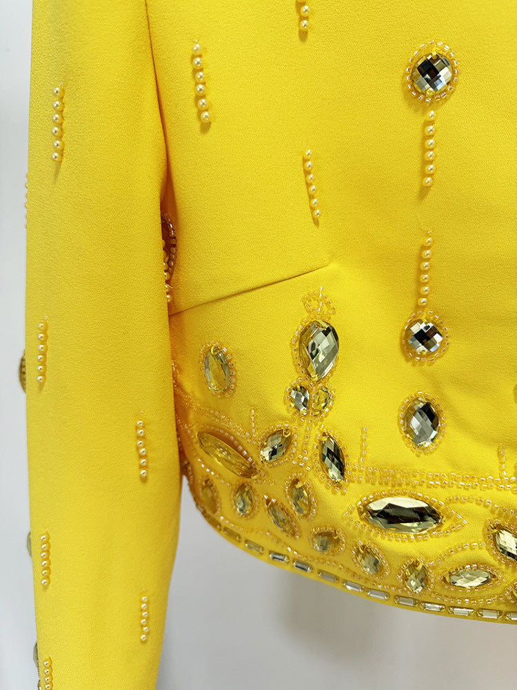 Fashion New Heavy Industry Beads Diamond Inlaid Short Top Long Skirt Suit
