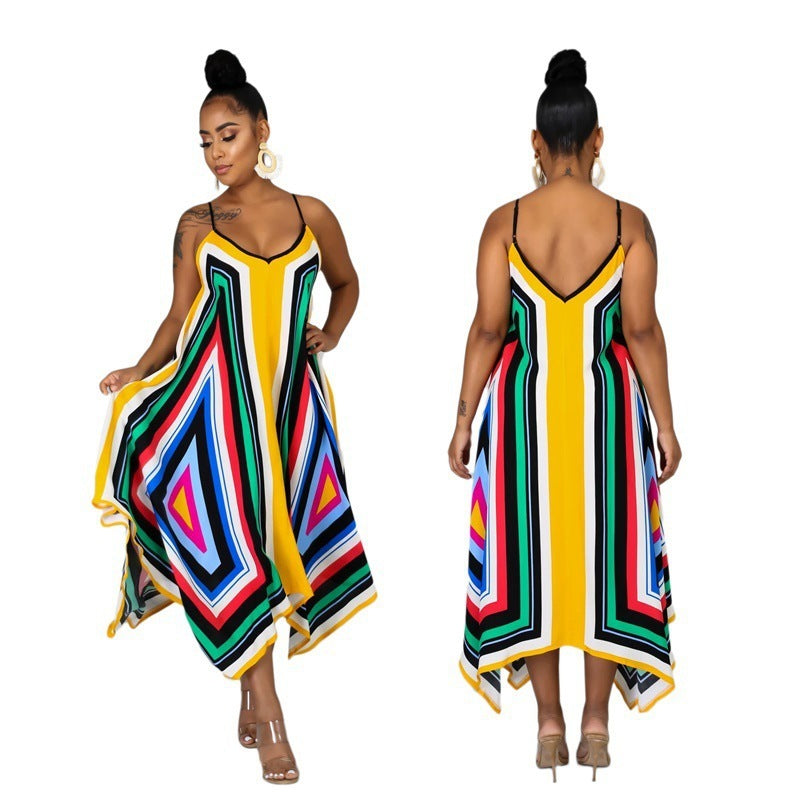 European And American Printed Sling Ladies Dress