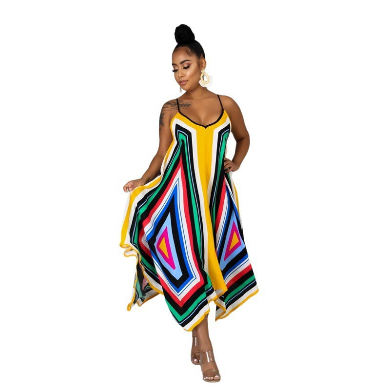 European And American Printed Sling Ladies Dress