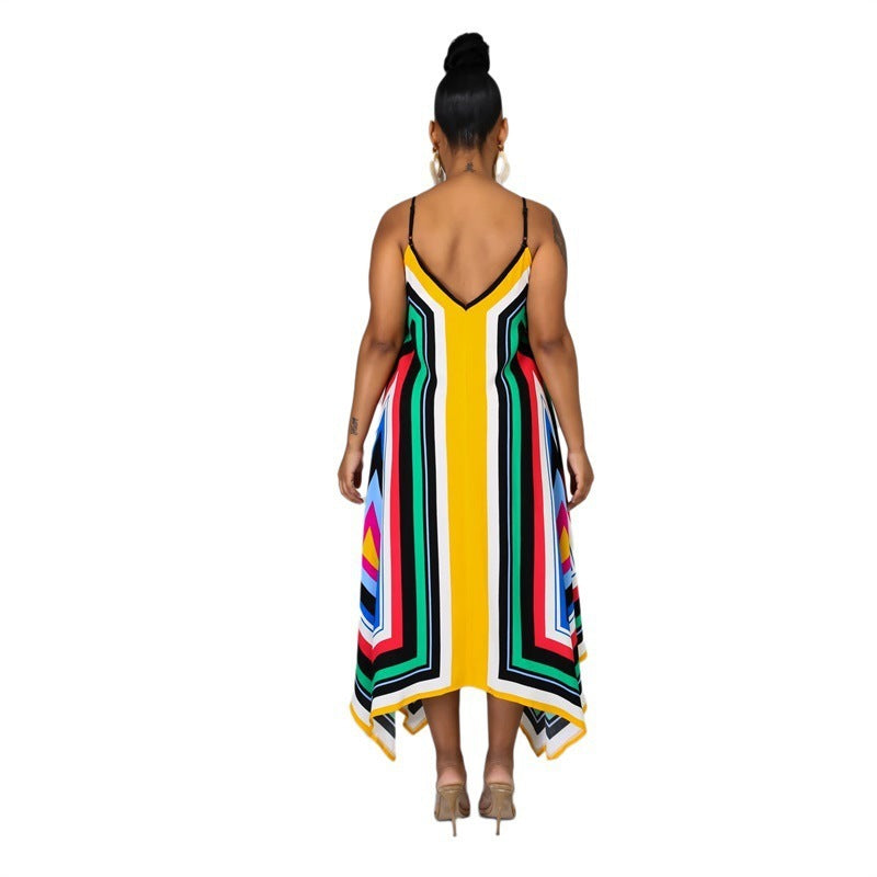 European And American Printed Sling Ladies Dress