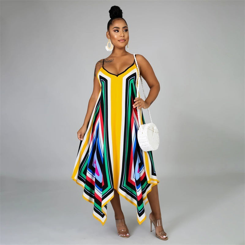 European And American Printed Sling Ladies Dress