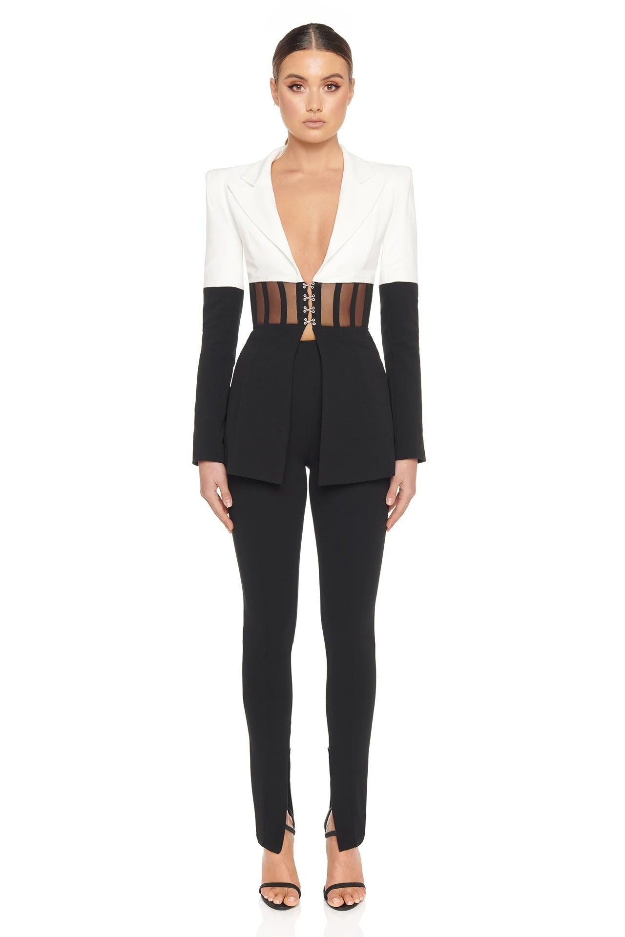 Women's Winter Straight High Waist Black Skinny Pants Suit