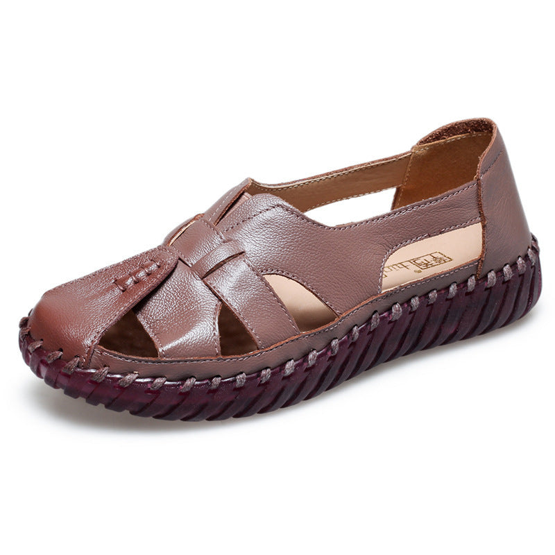 Leather Cavern Shoes With Hollow Head For Women's Shoes