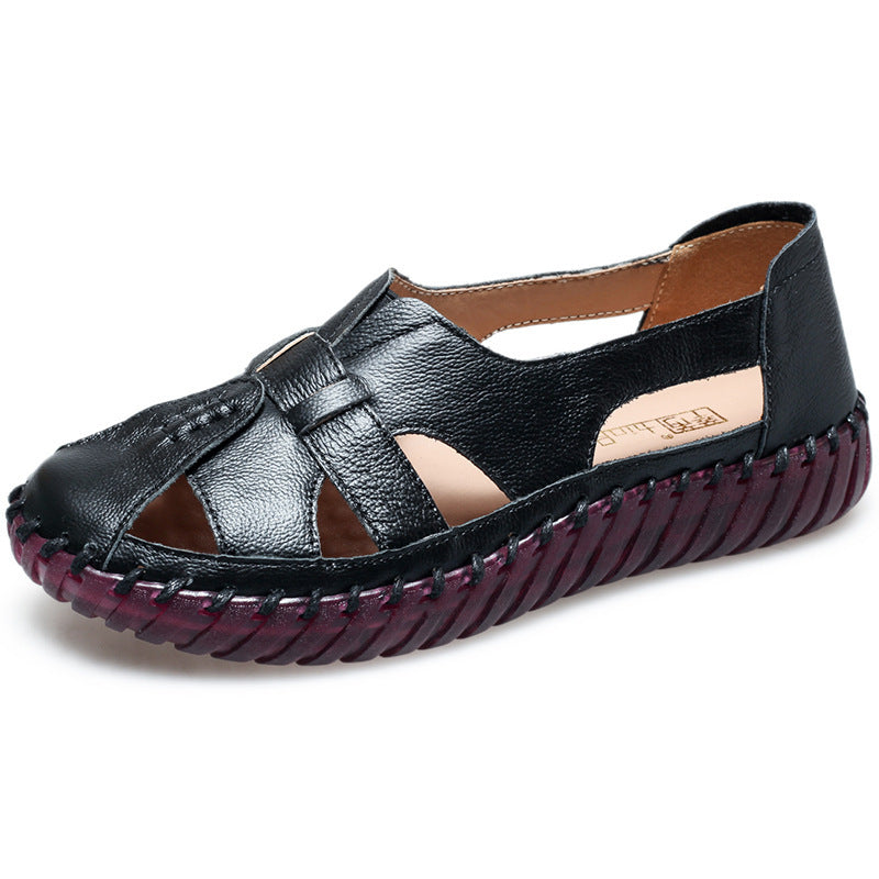 Leather Cavern Shoes With Hollow Head For Women's Shoes