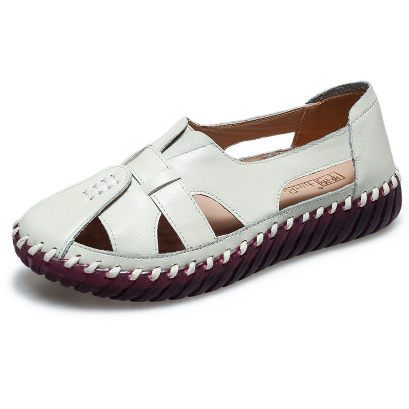 Leather Cavern Shoes With Hollow Head For Women's Shoes