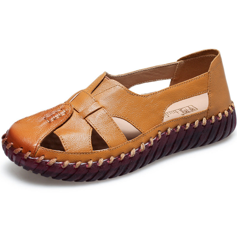 Leather Cavern Shoes With Hollow Head For Women's Shoes