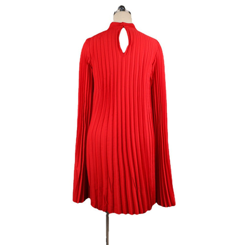 Round Neck Loose Casual Large Size Pleated Shawl Sleeve Dress