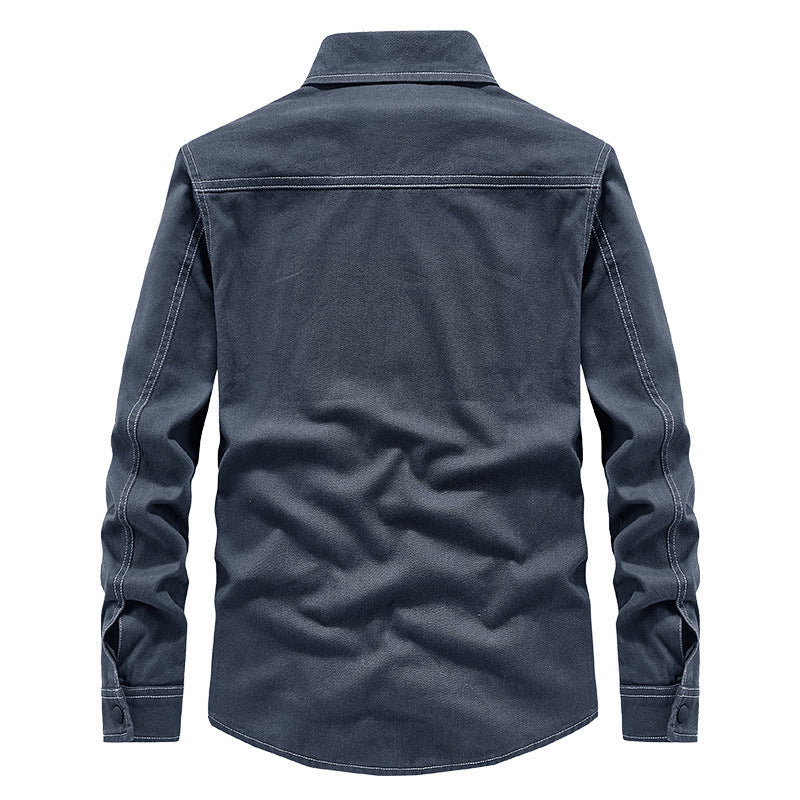 Spring New Denim Long-sleeved Shirt Men Washed Long Lining