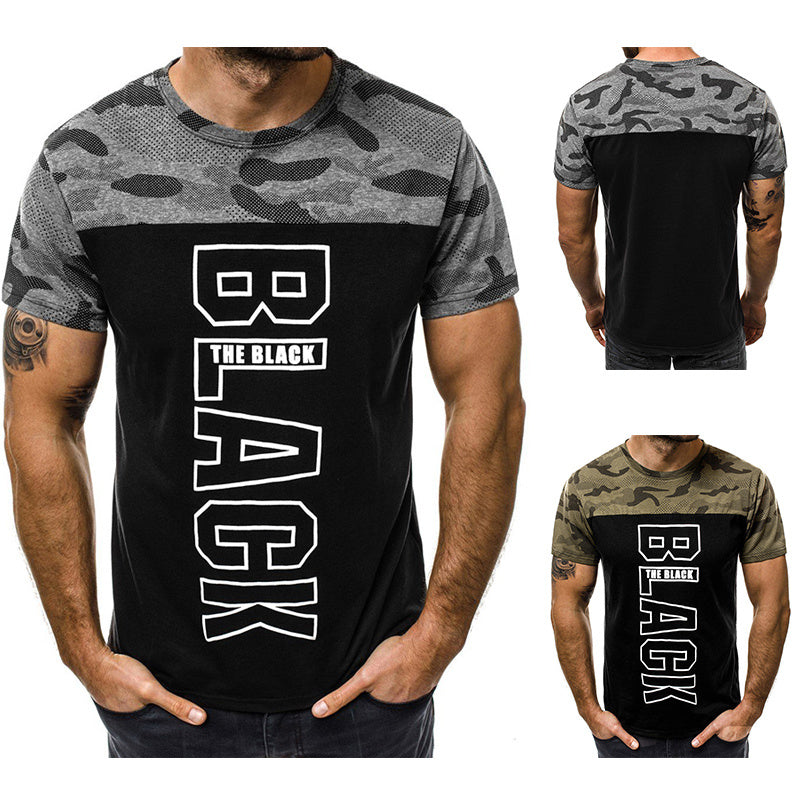 Round neck camouflage letter printed short sleeve