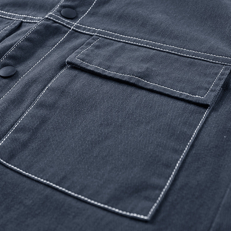 Spring New Denim Long-sleeved Shirt Men Washed Long Lining