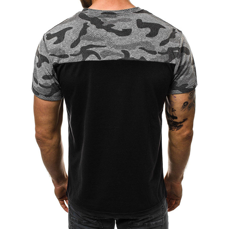 Round neck camouflage letter printed short sleeve
