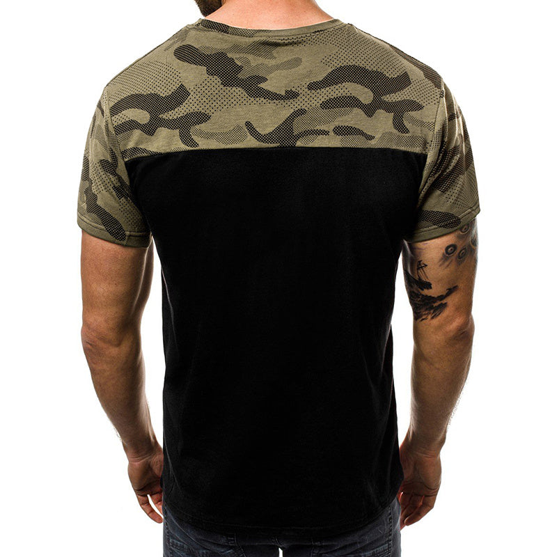 Round neck camouflage letter printed short sleeve