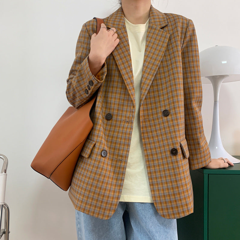 Spring Retro Checkered Women'S Suit
