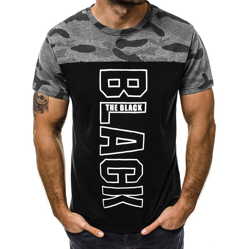 Round neck camouflage letter printed short sleeve