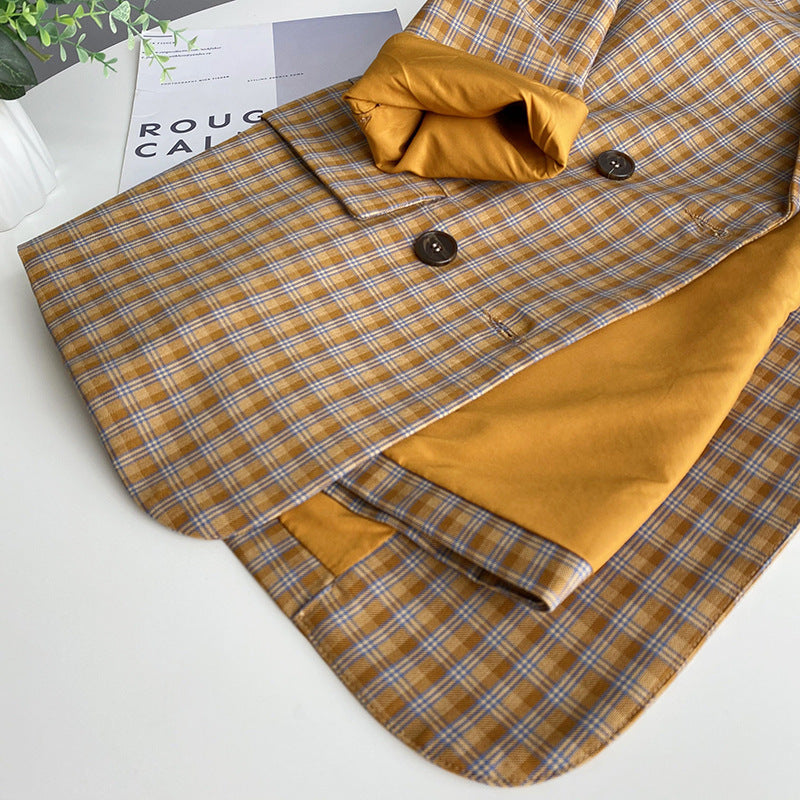 Spring Retro Checkered Women'S Suit
