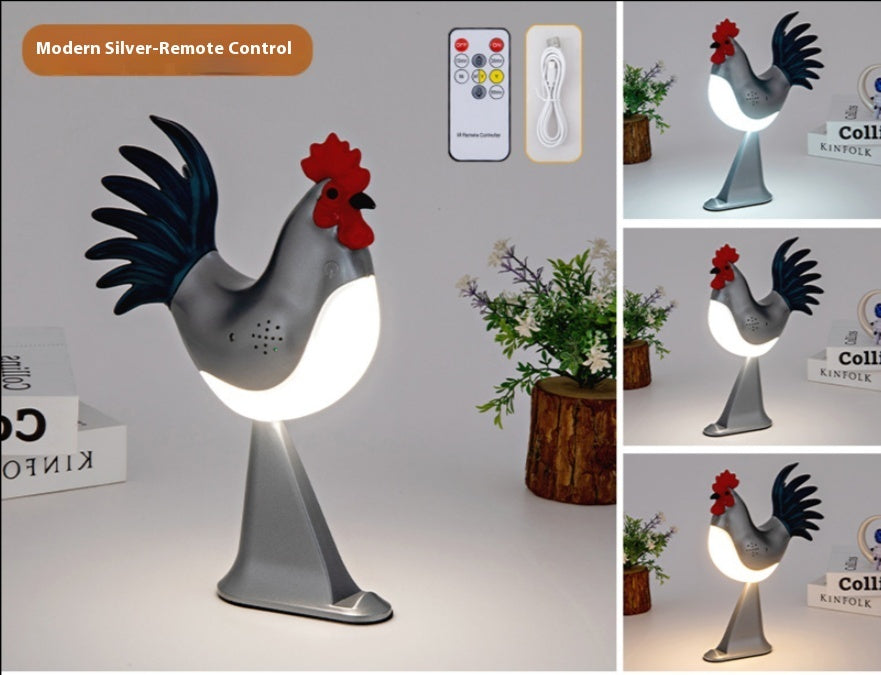 LED Rooster Night Light Touch With Sound Rechargeable Bedroom Bedside Lamp Dimmable Car Ambience Aroma Carrying Lamp Home Decor