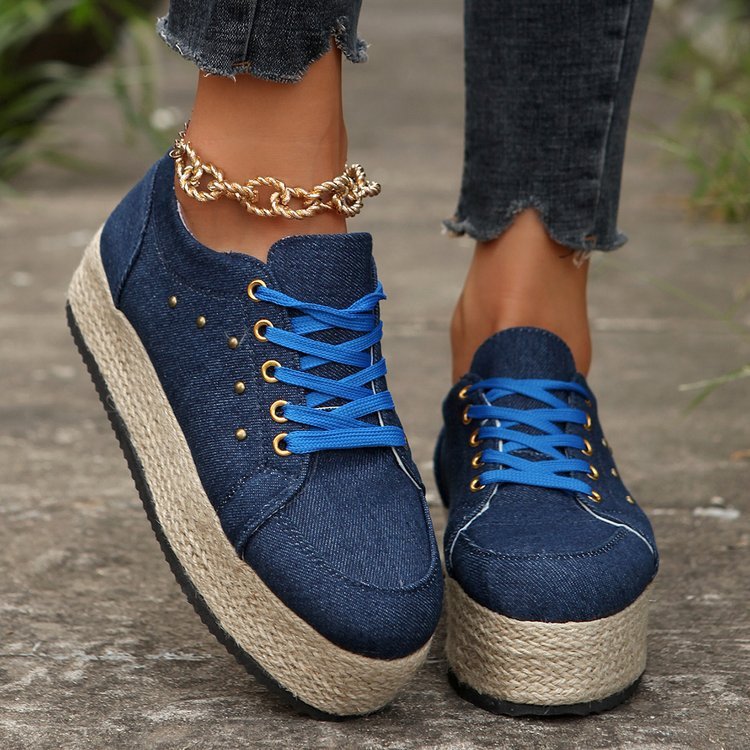 New European And American Cloth Rubber Cloth Lace Loop Round Toe Shoes - ADJOVIMARK