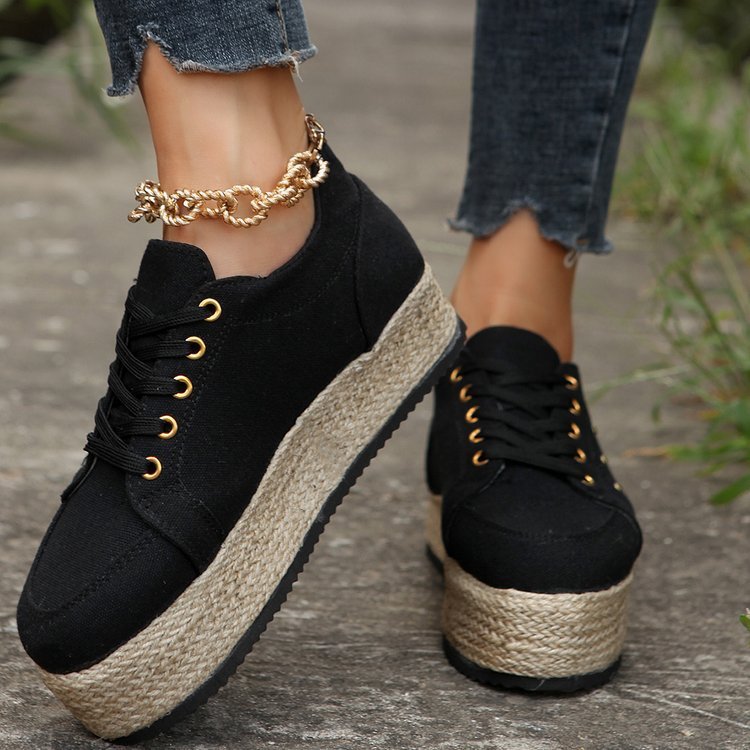 New European And American Cloth Rubber Cloth Lace Loop Round Toe Shoes - ADJOVIMARK