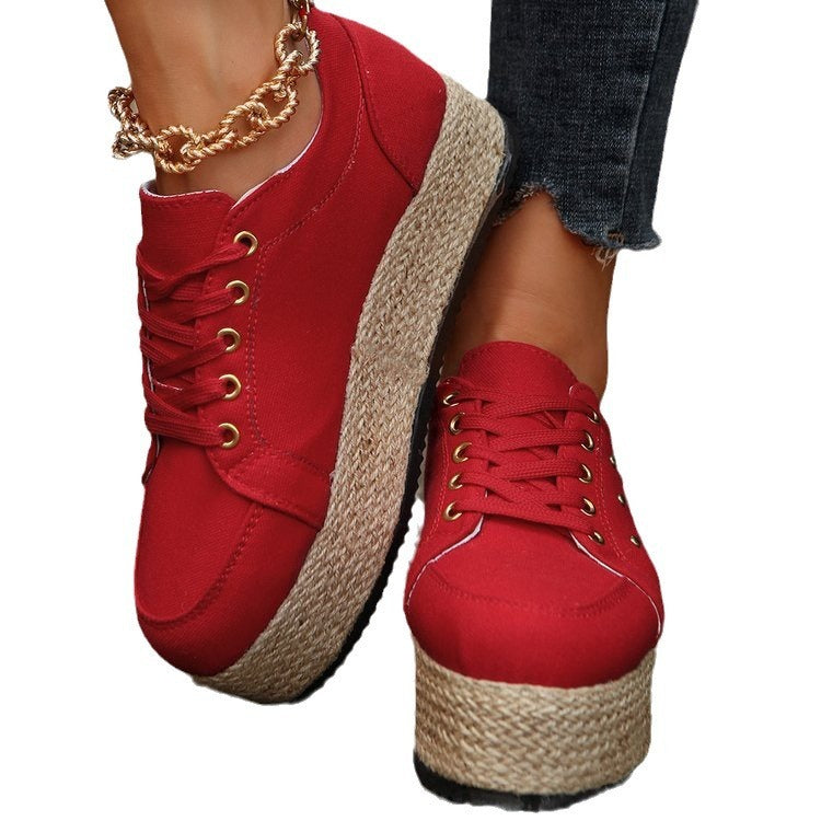 New European And American Cloth Rubber Cloth Lace Loop Round Toe Shoes - ADJOVIMARK
