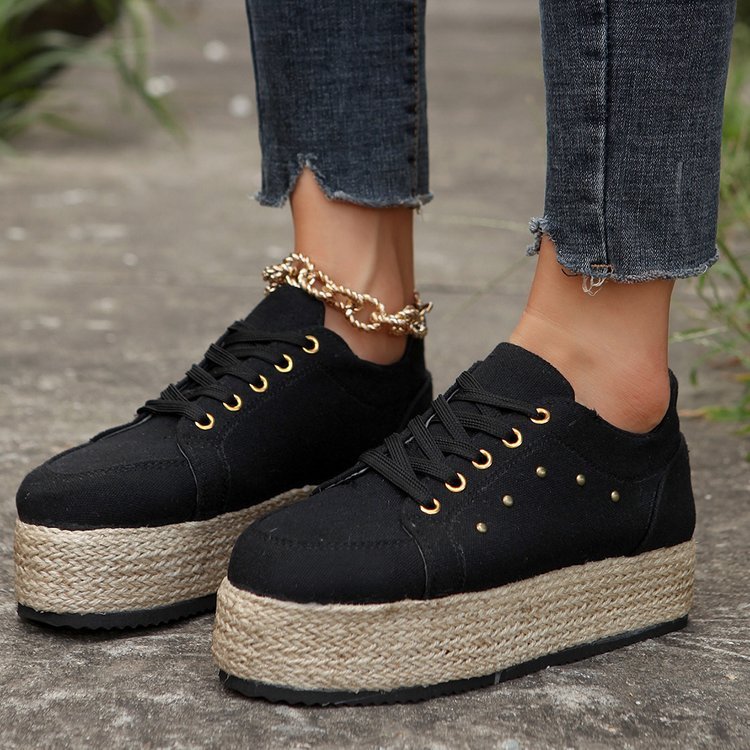 New European And American Cloth Rubber Cloth Lace Loop Round Toe Shoes - ADJOVIMARK