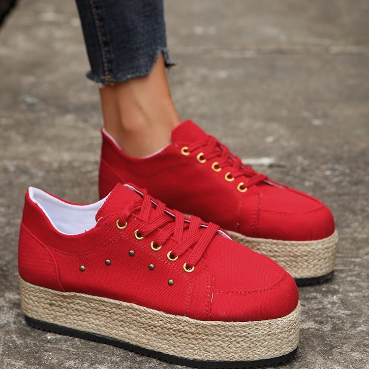 New European And American Cloth Rubber Cloth Lace Loop Round Toe Shoes - ADJOVIMARK