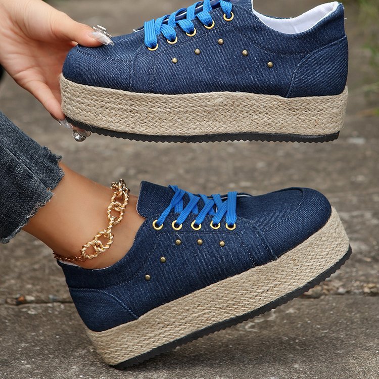 New European And American Cloth Rubber Cloth Lace Loop Round Toe Shoes - ADJOVIMARK