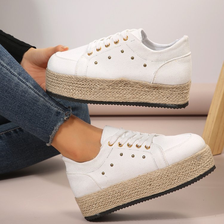 New European And American Cloth Rubber Cloth Lace Loop Round Toe Shoes - ADJOVIMARK
