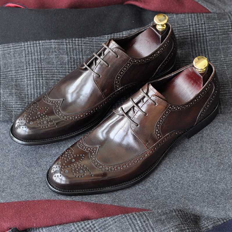 Handmade Genuine Leather Men's Pointed Toe Business Formal Wear Leather Shoes - ADJOVIMARK