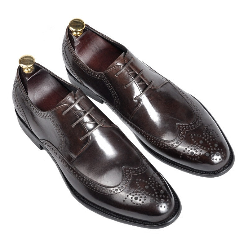 Handmade Genuine Leather Men's Pointed Toe Business Formal Wear Leather Shoes - ADJOVIMARK