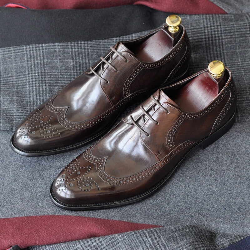 Handmade Genuine Leather Men's Pointed Toe Business Formal Wear Leather Shoes - ADJOVIMARK