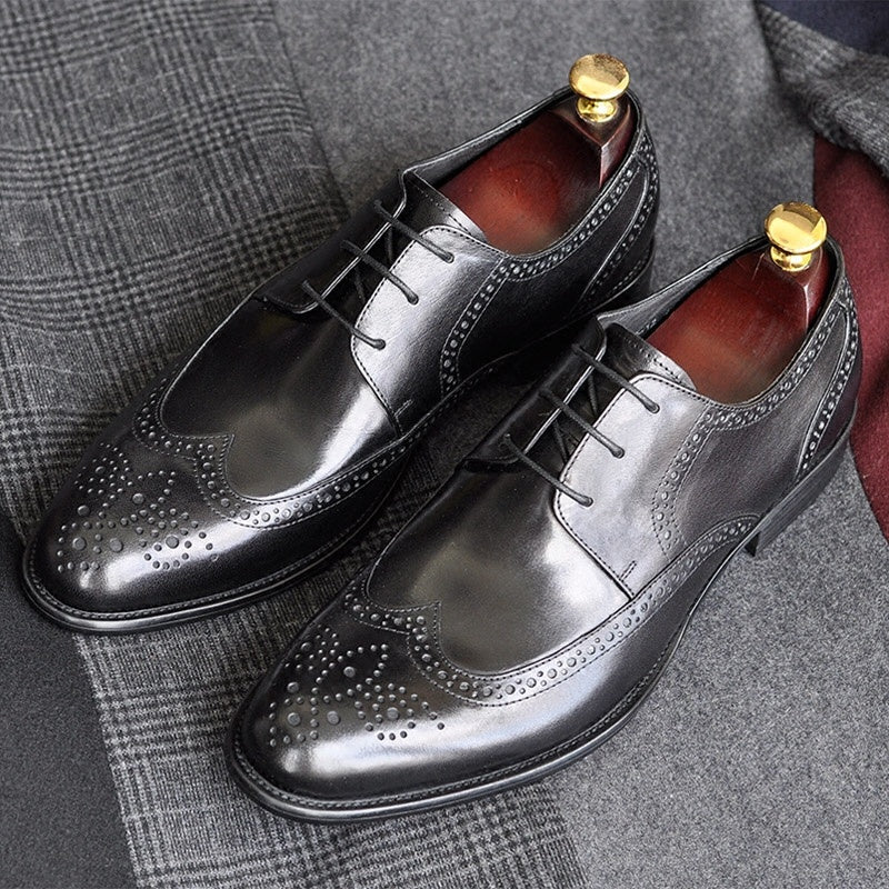 Handmade Genuine Leather Men's Pointed Toe Business Formal Wear Leather Shoes - ADJOVIMARK