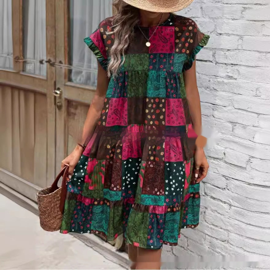 Summer New Printed Round Neck Casual All-matching Fashion Dress - ADJOVIMARK