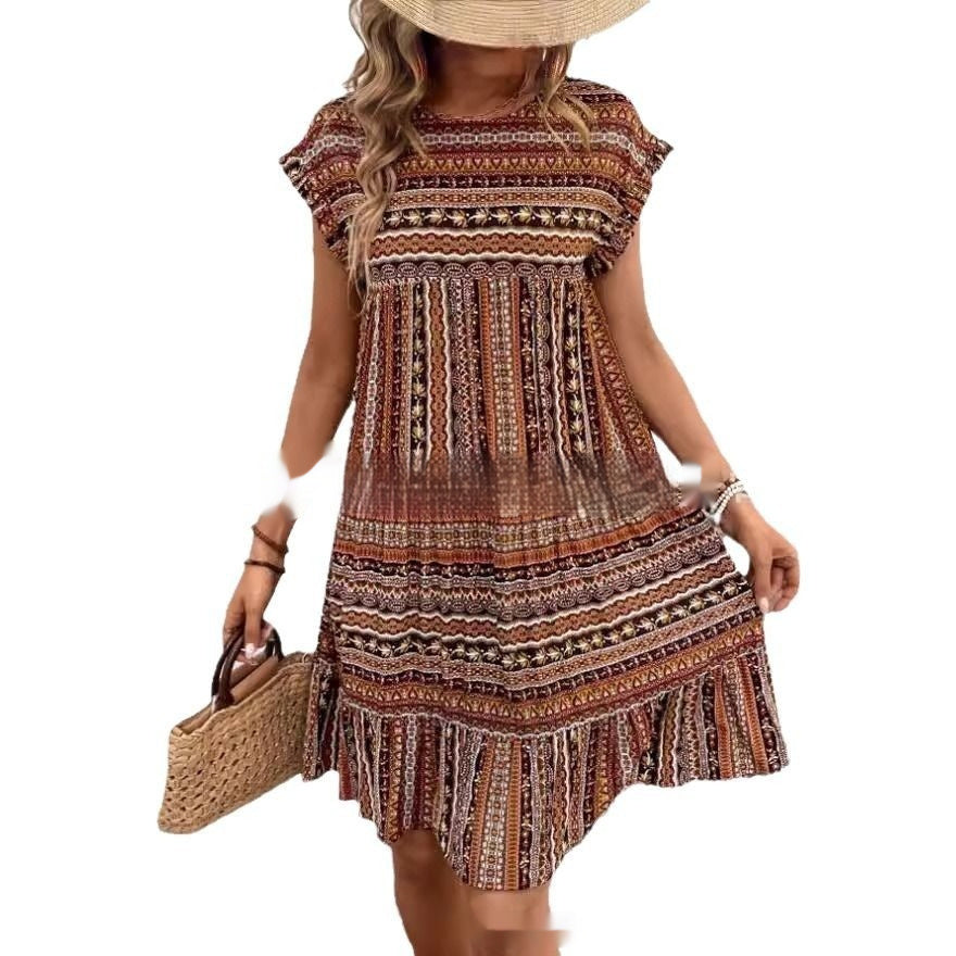 Summer New Printed Round Neck Casual All-matching Fashion Dress - ADJOVIMARK
