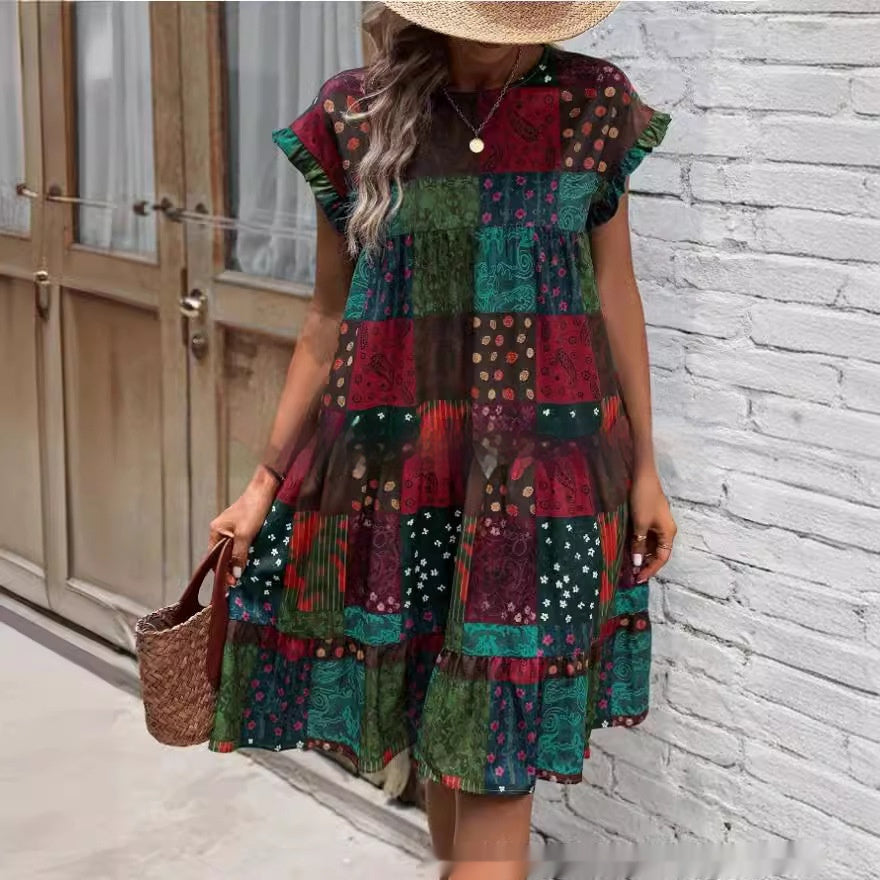 Summer New Printed Round Neck Casual All-matching Fashion Dress - ADJOVIMARK