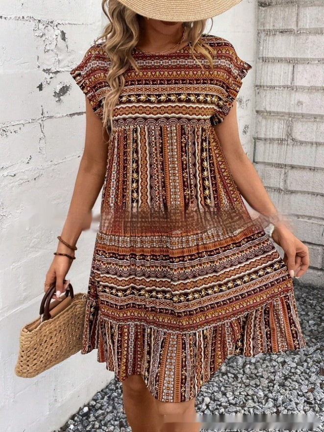 Summer New Printed Round Neck Casual All-matching Fashion Dress - ADJOVIMARK