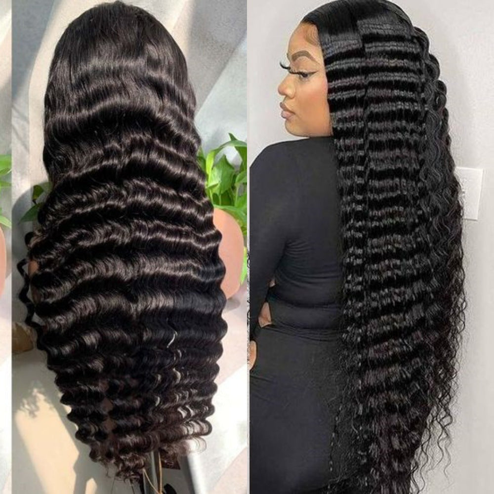 Real Person Wig 13 4 Lace Deep Rolled Wavy Human Hair Wig Natural Hair - ADJOVIMARK