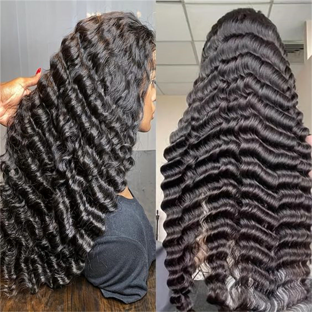 Real Person Wig 13 4 Lace Deep Rolled Wavy Human Hair Wig Natural Hair - ADJOVIMARK