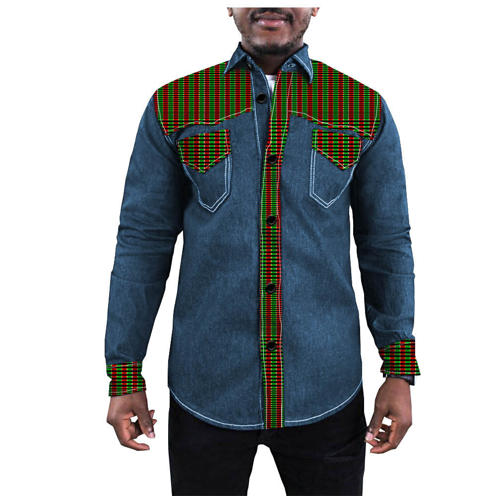 African Ethnic Printing Export Batik Denim Jacket For Men - ADJOVIMARK