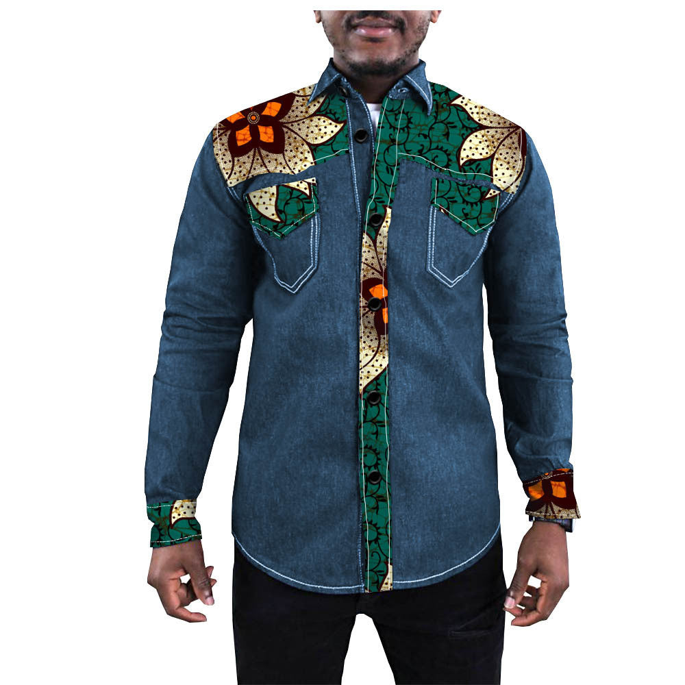 African Ethnic Printing Export Batik Denim Jacket For Men - ADJOVIMARK
