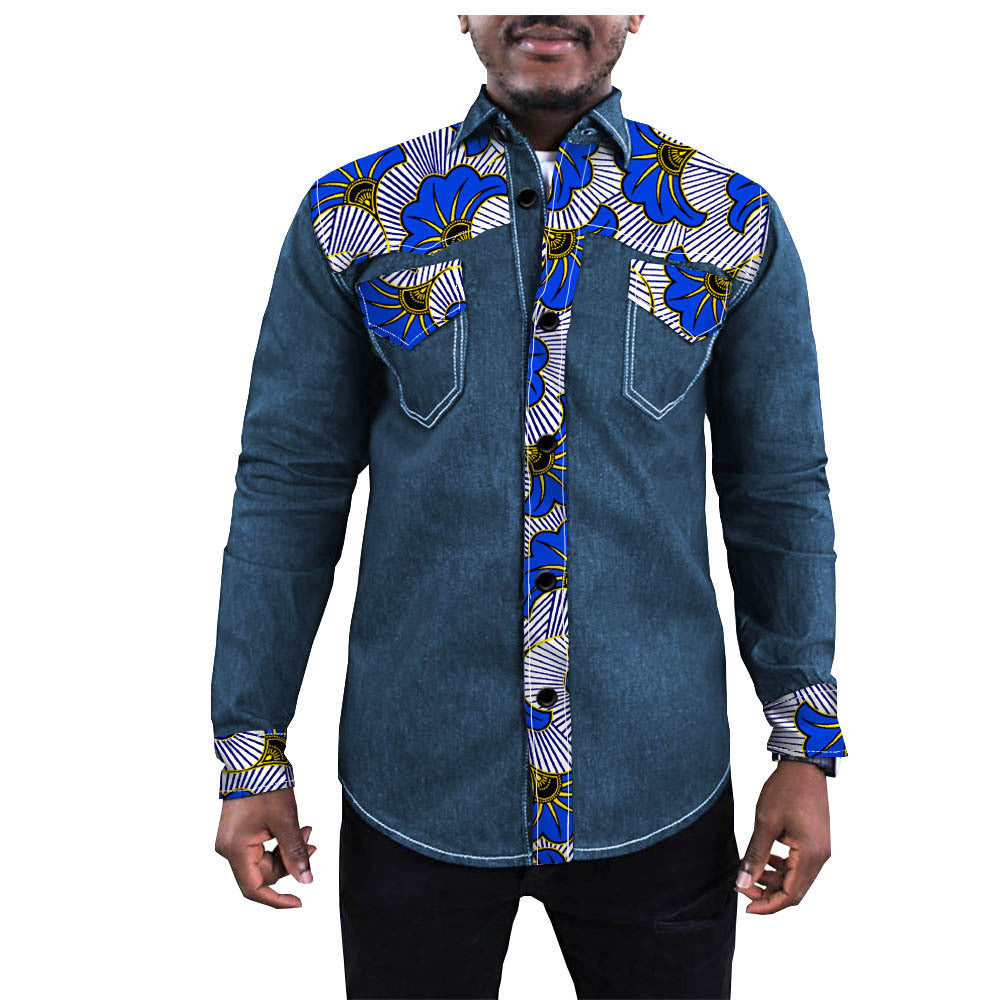 African Ethnic Printing Export Batik Denim Jacket For Men - ADJOVIMARK