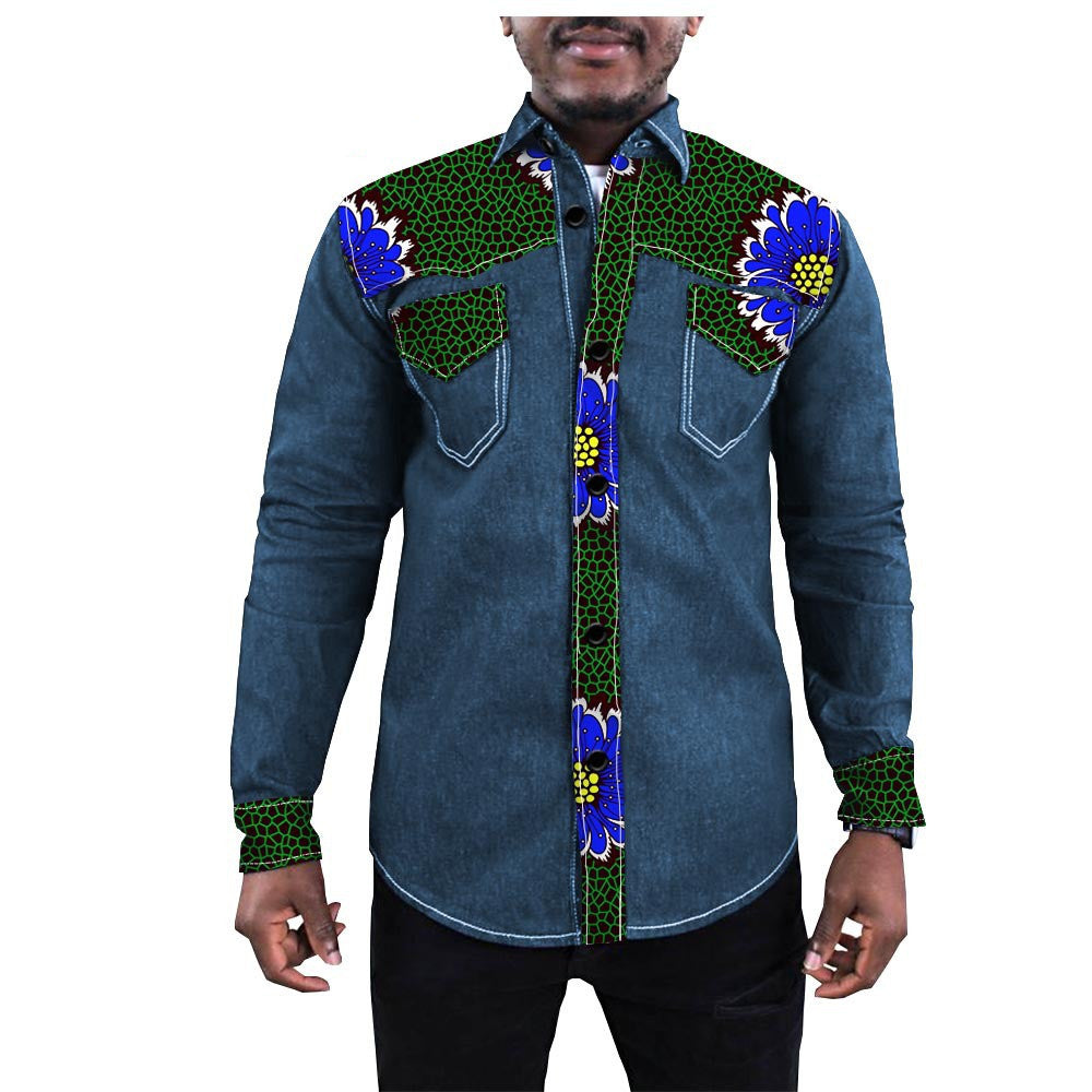 African Ethnic Printing Export Batik Denim Jacket For Men - ADJOVIMARK