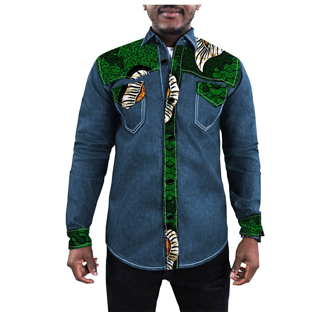 African Ethnic Printing Export Batik Denim Jacket For Men - ADJOVIMARK