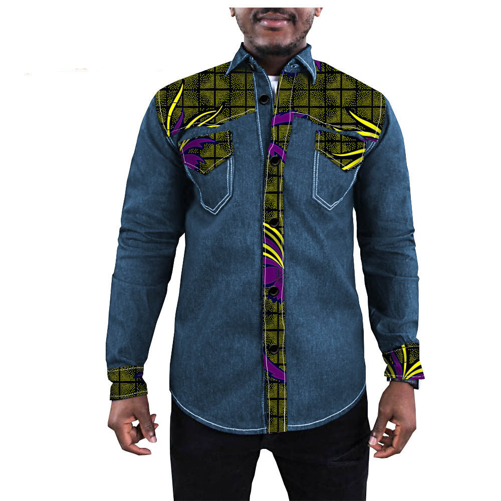 African Ethnic Printing Export Batik Denim Jacket For Men - ADJOVIMARK