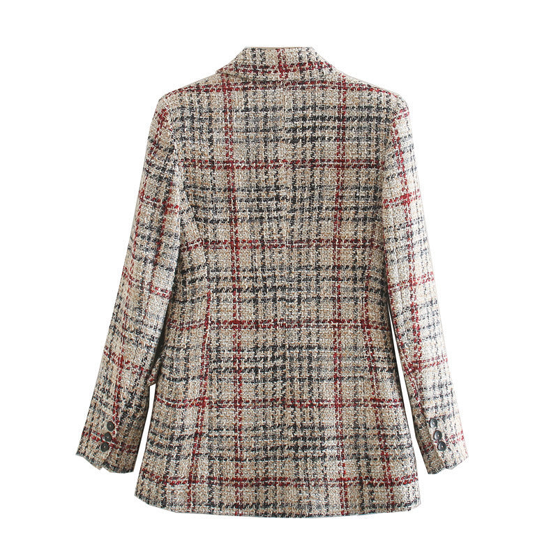 Plaid texture blazer women's clothing - ADJOVIMARK