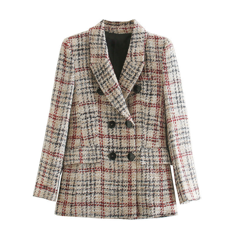 Plaid texture blazer women's clothing - ADJOVIMARK