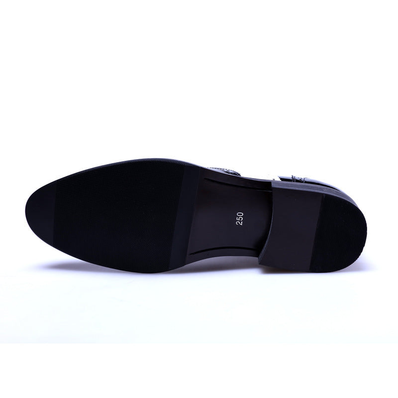Men's Black And White Leather Pointed Toe Shoes - ADJOVIMARK