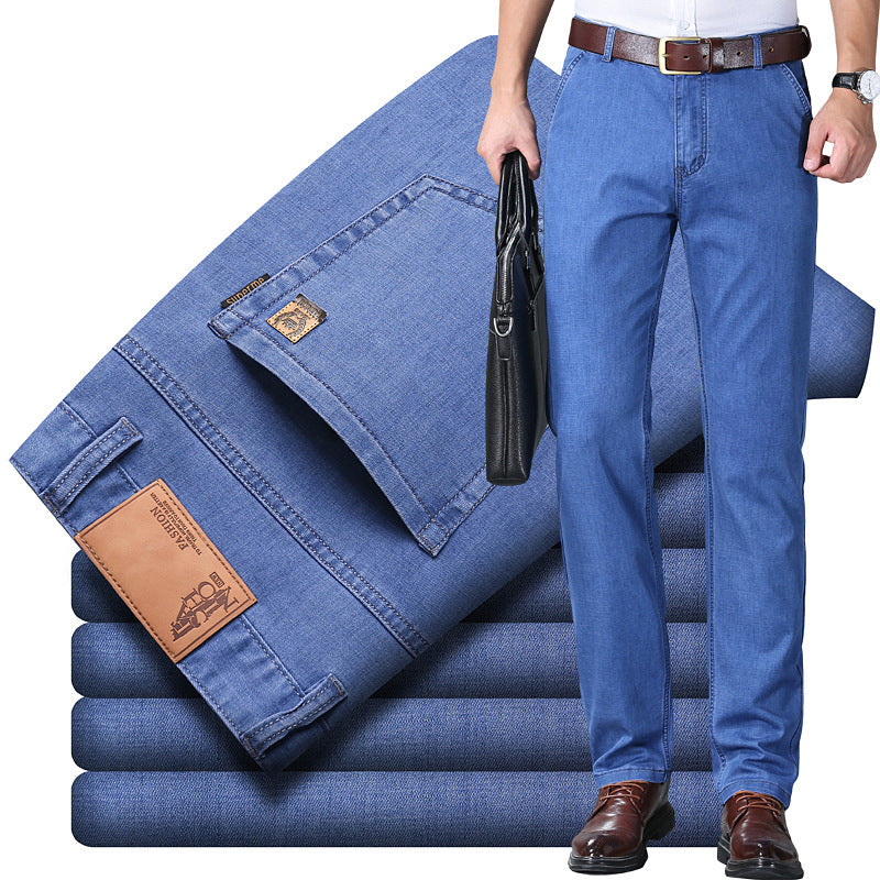 Thin Summer Cotton Elastic Ice Silk Quality Mid-high Waist Jeans - ADJOVIMARK