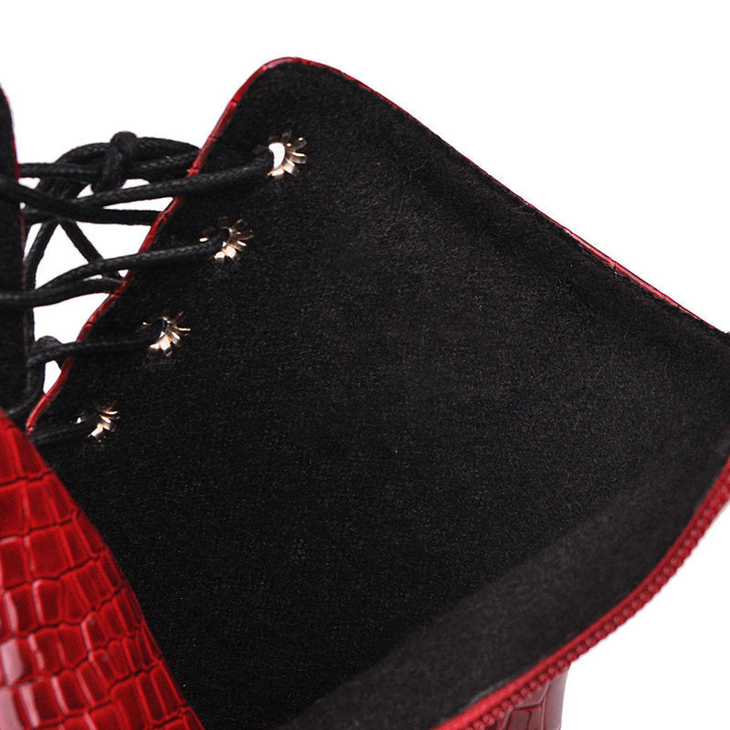 Patent leather high heel red female boots - ADJOVIMARK